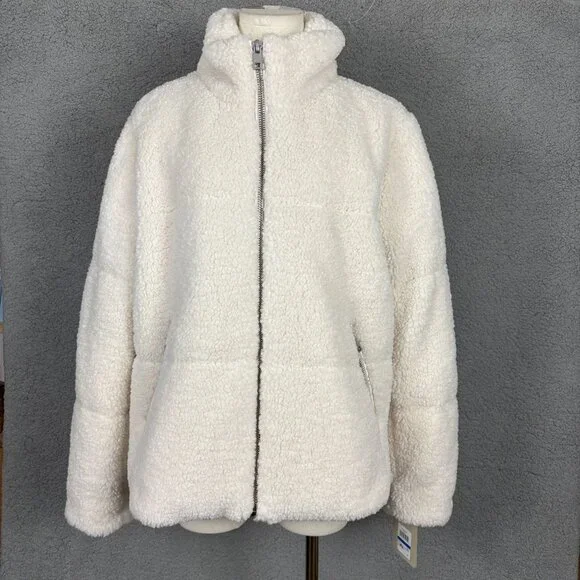 Levis Women's Stand Collar Sherpa Puffer Jacket Zip Up Pockets XL Cream NWT's. - Picture 1 of 8